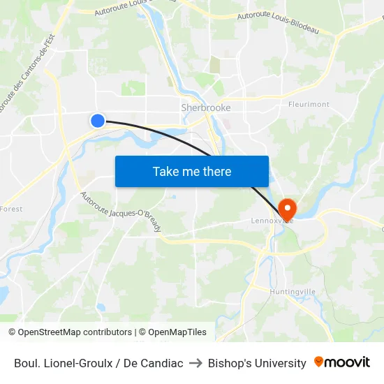Boul. Lionel-Groulx / De Candiac to Bishop's University map