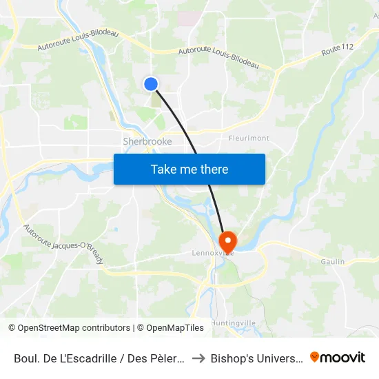 Boul. De L'Escadrille / Des Pèlerins to Bishop's University map