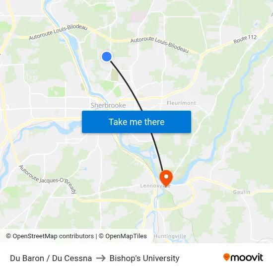Du Baron / Du Cessna to Bishop's University map