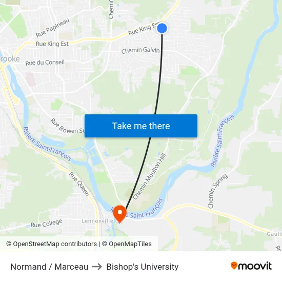Normand / Marceau to Bishop's University map