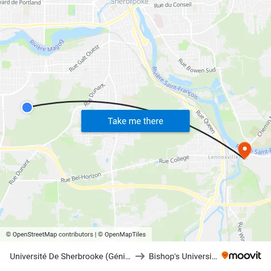 Université De Sherbrooke (Génie) to Bishop's University map