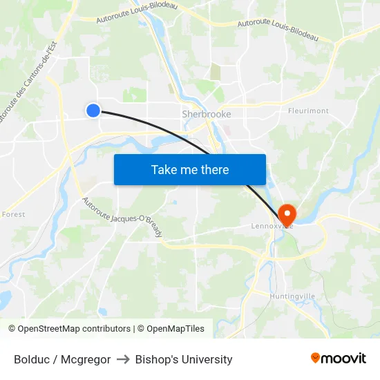 Bolduc / Mcgregor to Bishop's University map