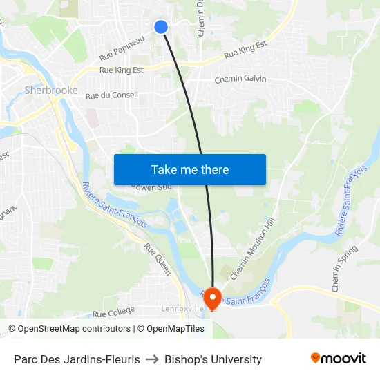 Parc Des Jardins-Fleuris to Bishop's University map