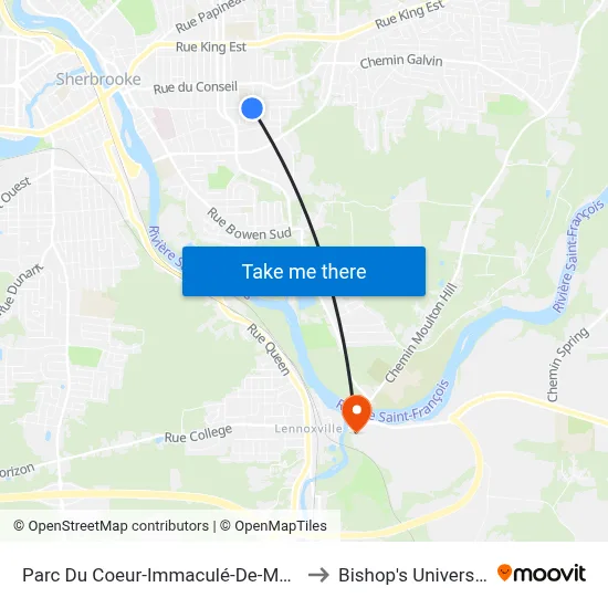 Parc Du Coeur-Immaculé-De-Marie to Bishop's University map