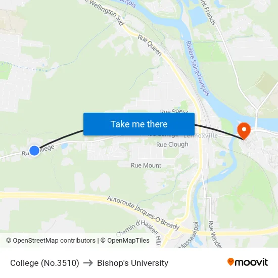 College (No.3510) to Bishop's University map