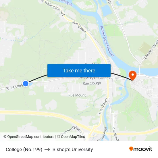 College (No.199) to Bishop's University map
