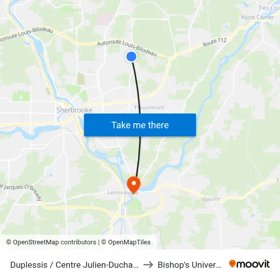 Duplessis / Centre Julien-Ducharme to Bishop's University map
