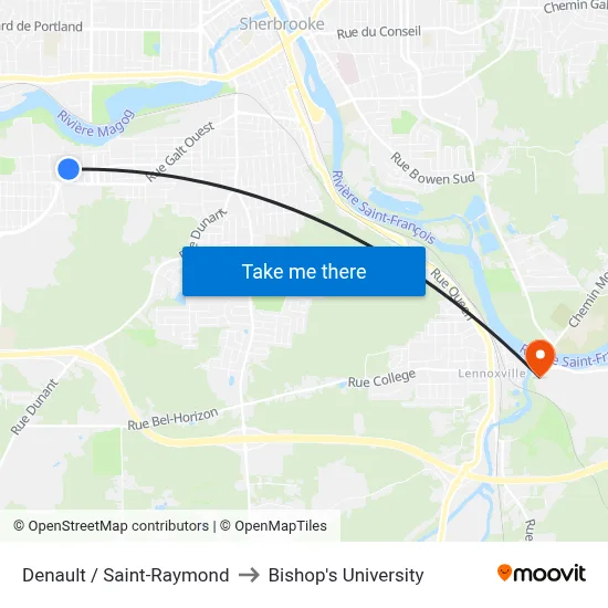 Denault / Saint-Raymond to Bishop's University map