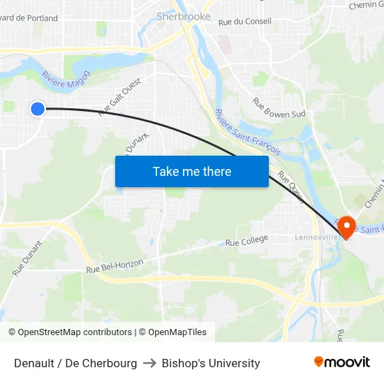 Denault / De Cherbourg to Bishop's University map