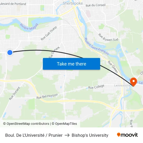 Boul. De L'Université / Prunier to Bishop's University map