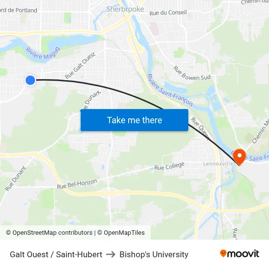 Galt Ouest / Saint-Hubert to Bishop's University map