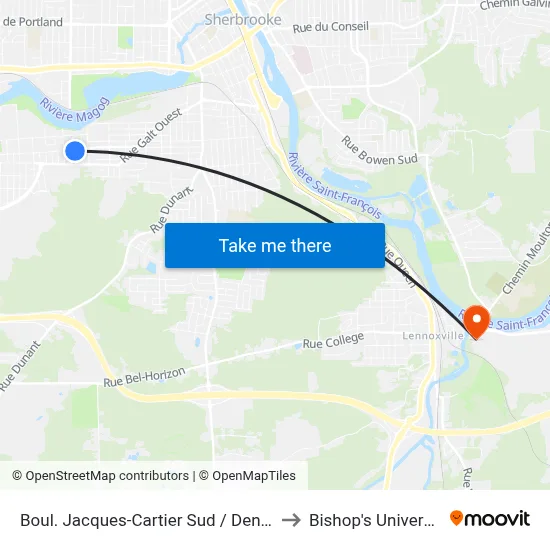 Boul. Jacques-Cartier Sud / Denault to Bishop's University map