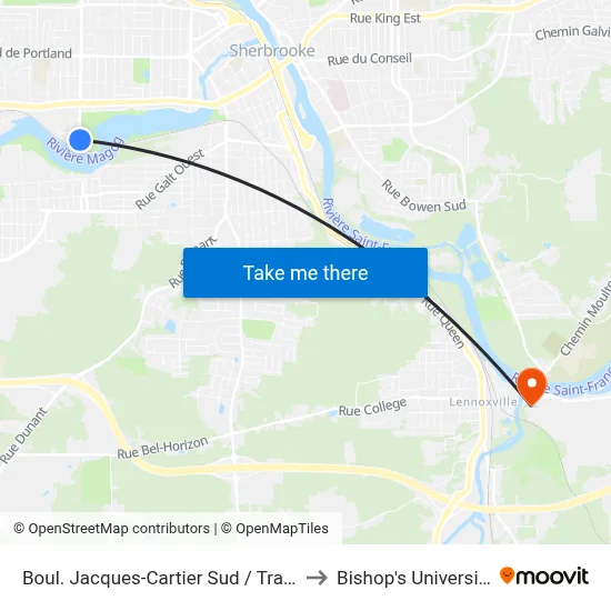 Boul. Jacques-Cartier Sud / Tracy to Bishop's University map