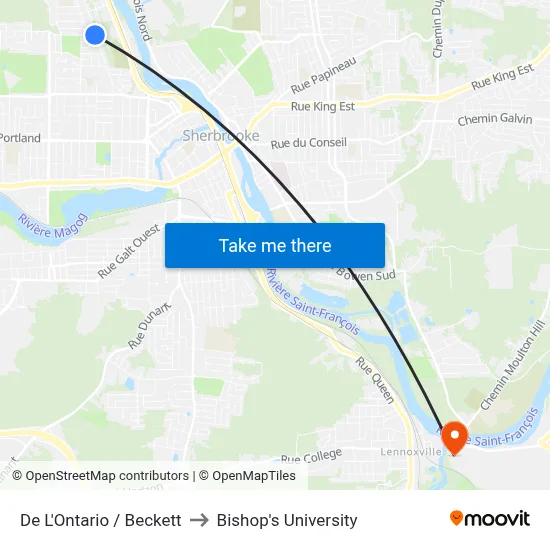 De L'Ontario / Beckett to Bishop's University map
