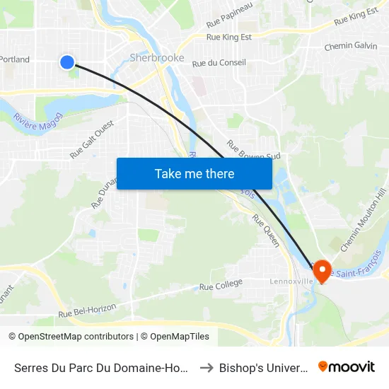 Serres Du Parc Du Domaine-Howard to Bishop's University map