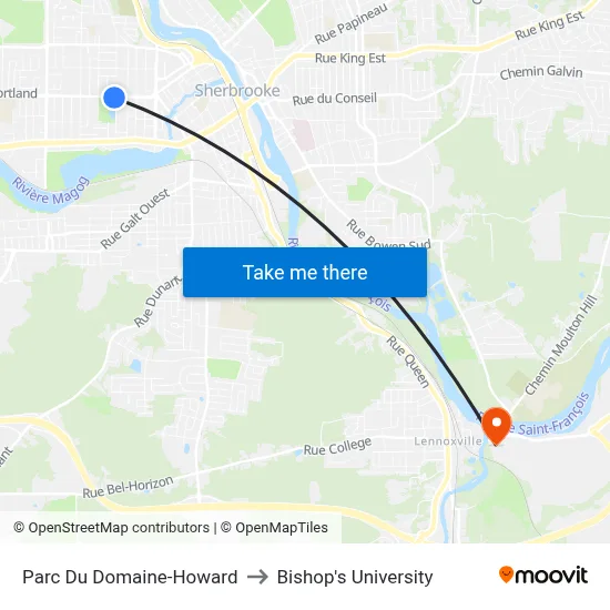 Parc Du Domaine-Howard to Bishop's University map