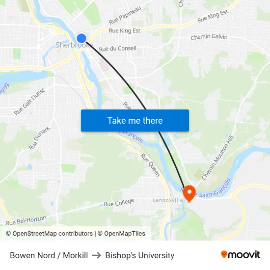 Bowen Nord / Morkill to Bishop's University map