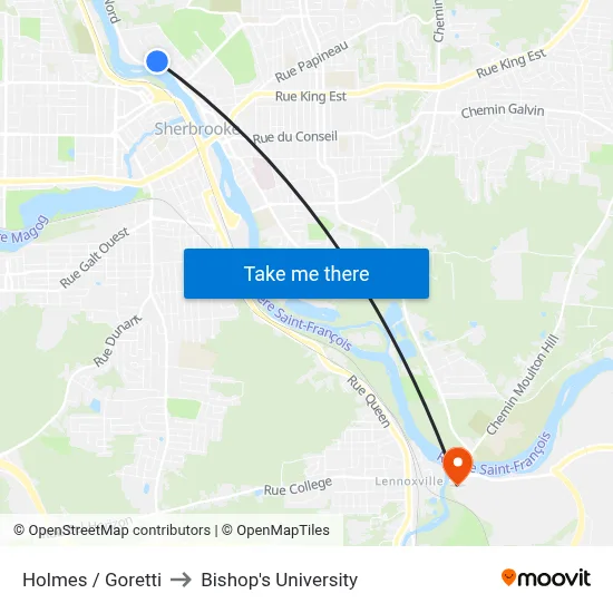 Holmes / Goretti to Bishop's University map