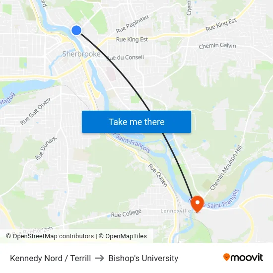 Kennedy Nord / Terrill to Bishop's University map