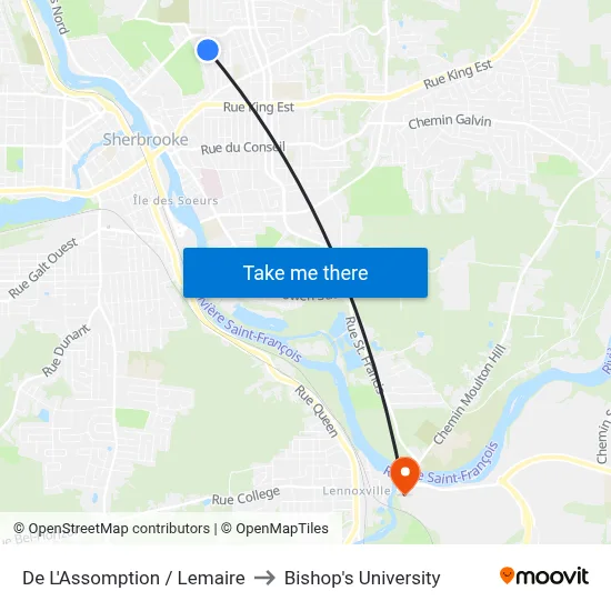 De L'Assomption / Lemaire to Bishop's University map