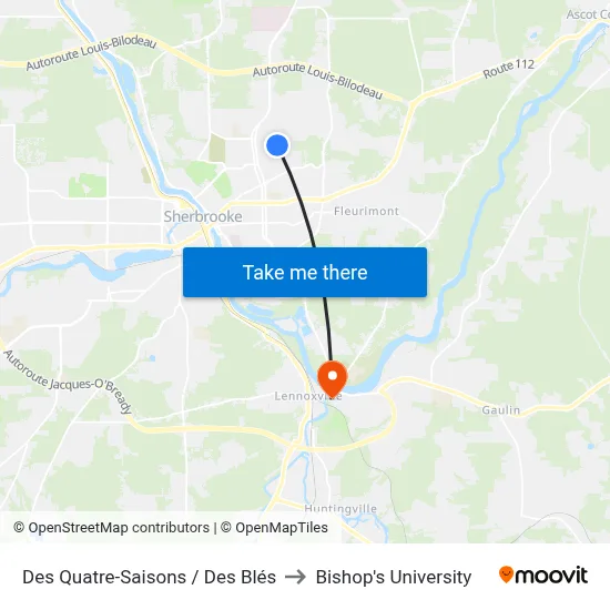 Des Quatre-Saisons / Des Blés to Bishop's University map