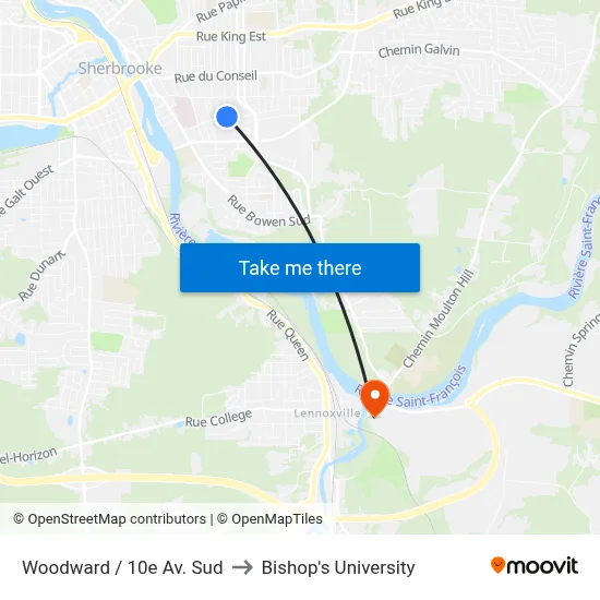 Woodward / 10e Av. Sud to Bishop's University map