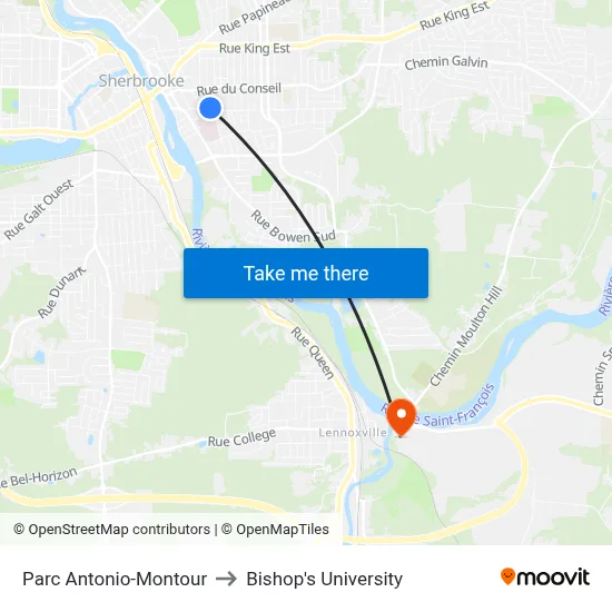 Parc Antonio-Montour to Bishop's University map