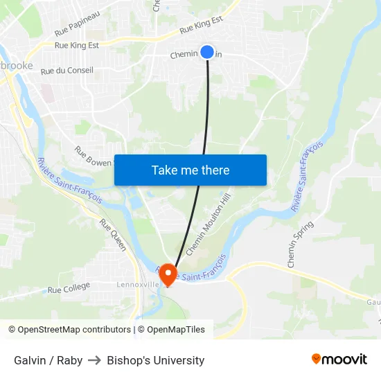 Galvin / Raby to Bishop's University map