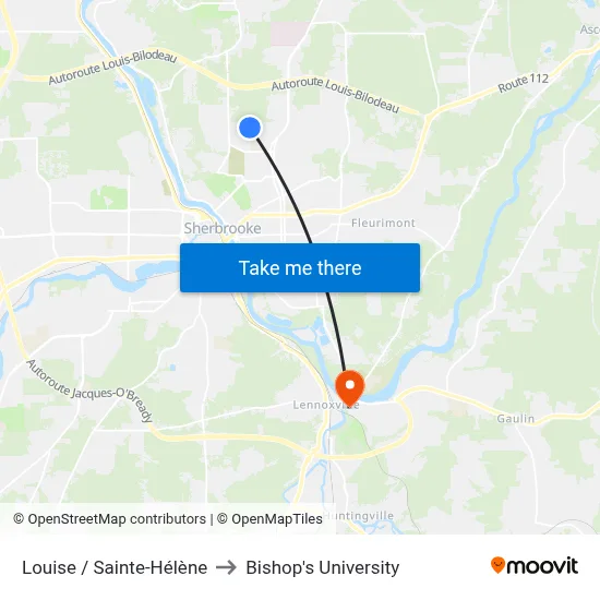 Louise / Sainte-Hélène to Bishop's University map