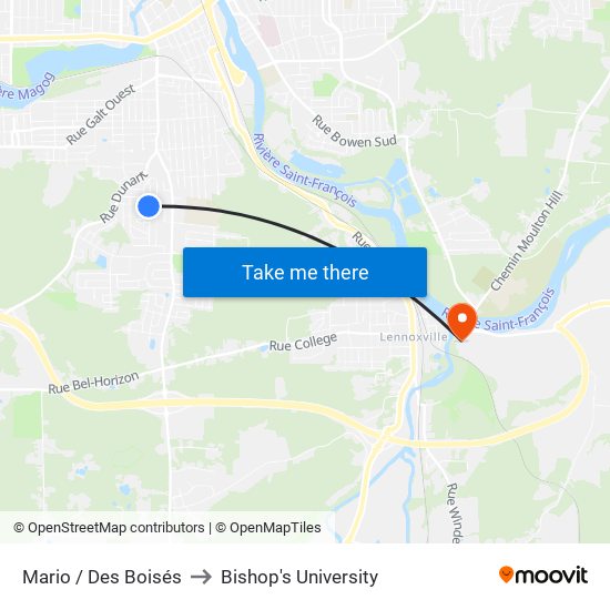 Mario / Des Boisés to Bishop's University map