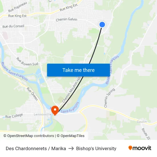 Des Chardonnerets / Marika to Bishop's University map