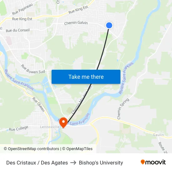 Des Cristaux / Des Agates to Bishop's University map