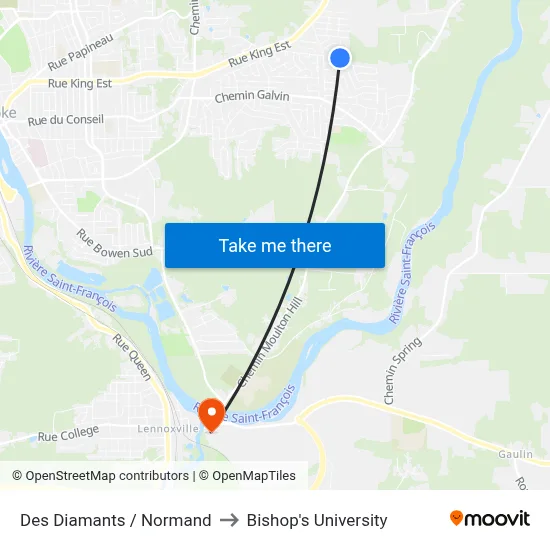 Des Diamants / Normand to Bishop's University map