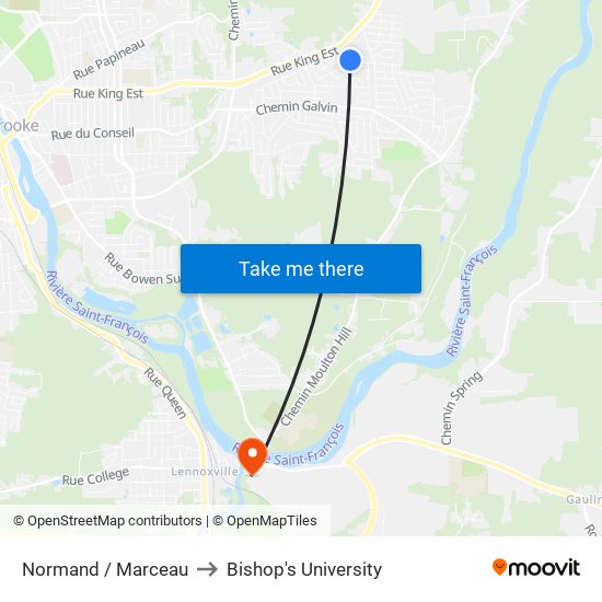 Normand / Marceau to Bishop's University map