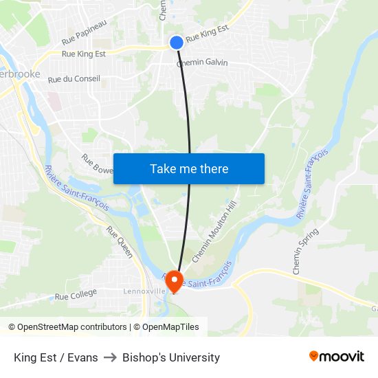 King Est / Evans to Bishop's University map