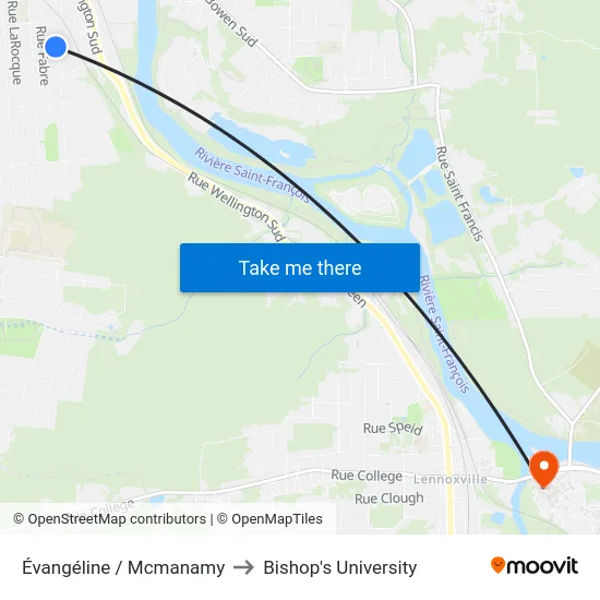 Évangéline / Mcmanamy to Bishop's University map