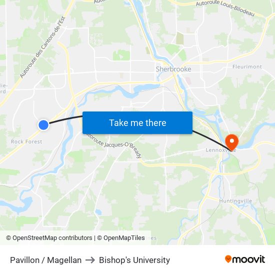 Pavillon / Magellan to Bishop's University map