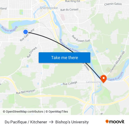 Du Pacifique / Kitchener to Bishop's University map