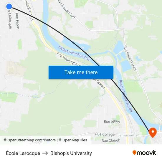 École Larocque to Bishop's University map