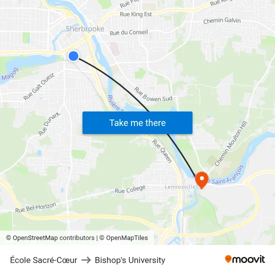 École Sacré-Cœur to Bishop's University map