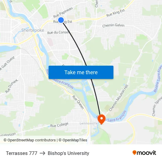 Terrasses 777 to Bishop's University map