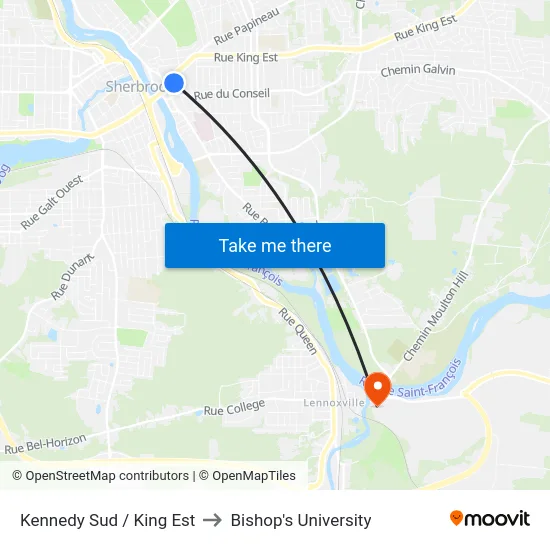 Kennedy Sud / King Est to Bishop's University map