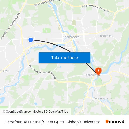 Carrefour De L'Estrie (Super C) to Bishop's University map