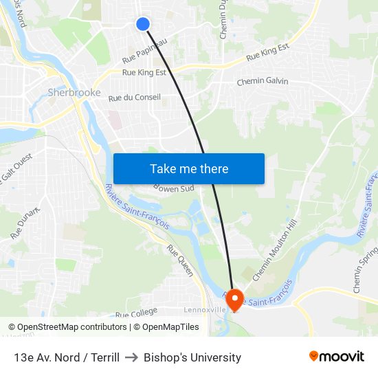 13e Av. Nord / Terrill to Bishop's University map
