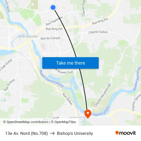 13e Av. Nord (No.708) to Bishop's University map