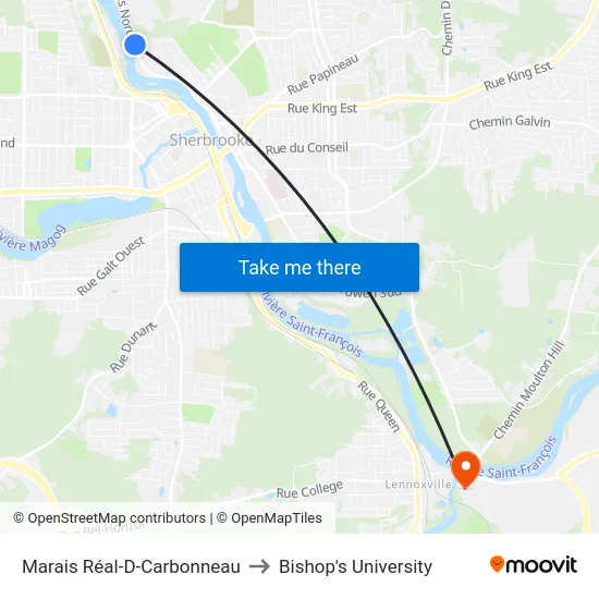 Marais Réal-D-Carbonneau to Bishop's University map