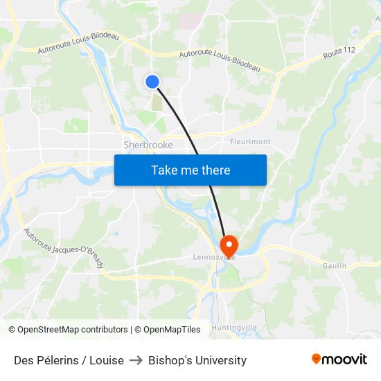 Des Pélerins / Louise to Bishop's University map