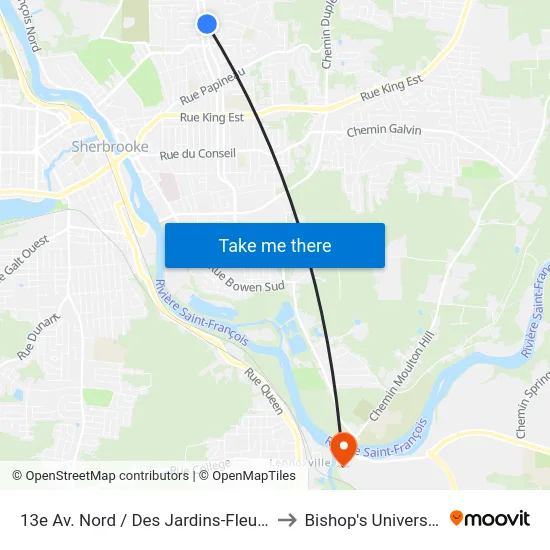 13e Av. Nord / Des Jardins-Fleuris to Bishop's University map