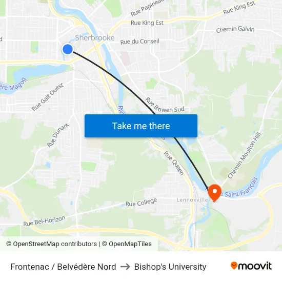Frontenac / Belvédère Nord to Bishop's University map