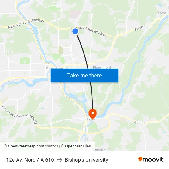 12e Av. Nord / A-610 to Bishop's University map